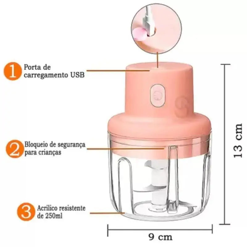 Mini Processador De Alimentos Elétrico 250ml Triturador Recarregável Sem Fio U