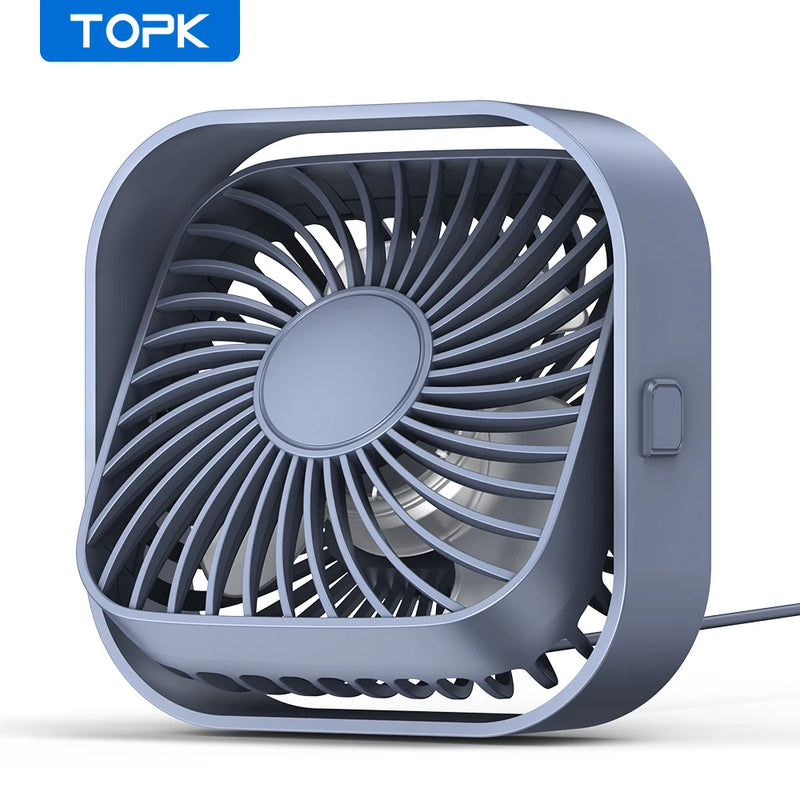 Topk-Mini ventilador de mesa USB portátil, ventilador de mesa, fluxo de ar fort