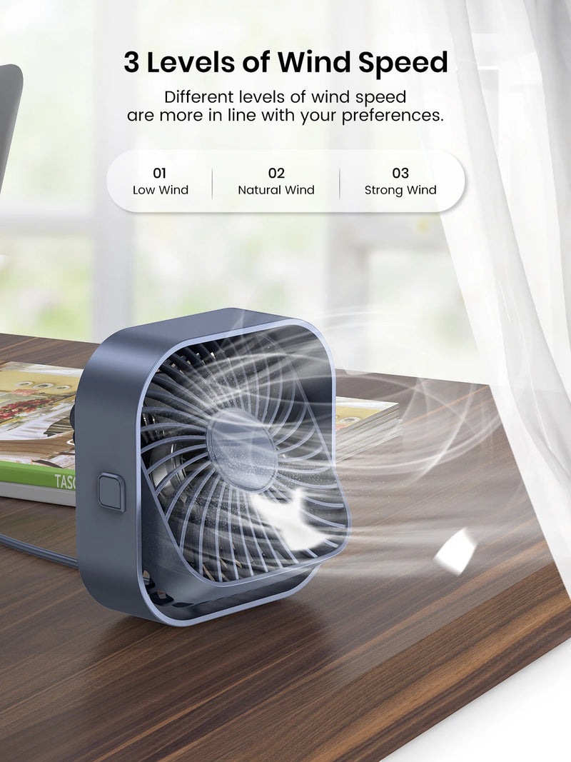 Topk-Mini ventilador de mesa USB portátil, ventilador de mesa, fluxo de ar fort