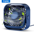 Topk-Mini ventilador de mesa USB portátil, ventilador de mesa, fluxo de ar fort