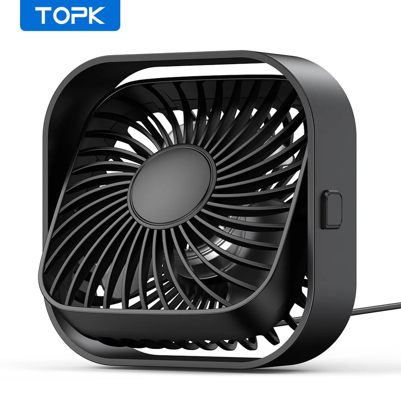 Topk-Mini ventilador de mesa USB portátil, ventilador de mesa, fluxo de ar fort