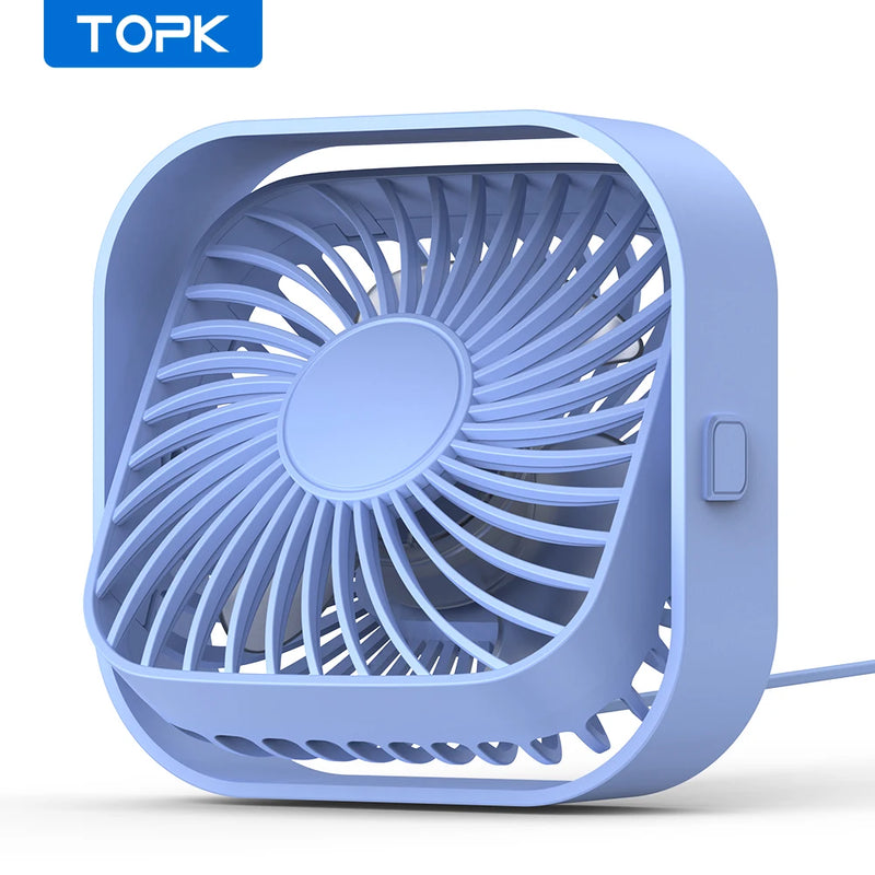 Topk-Mini ventilador de mesa USB portátil, ventilador de mesa, fluxo de ar fort