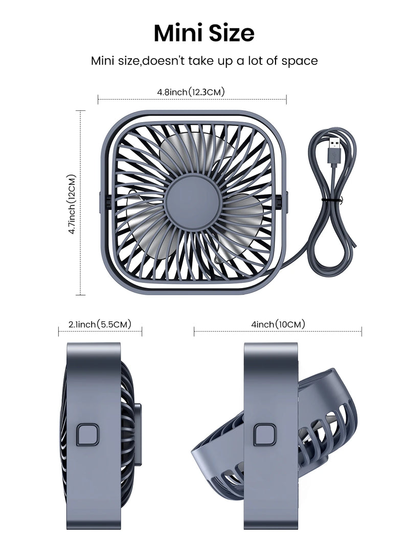 Topk-Mini ventilador de mesa USB portátil, ventilador de mesa, fluxo de ar fort