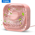 Topk-Mini ventilador de mesa USB portátil, ventilador de mesa, fluxo de ar fort