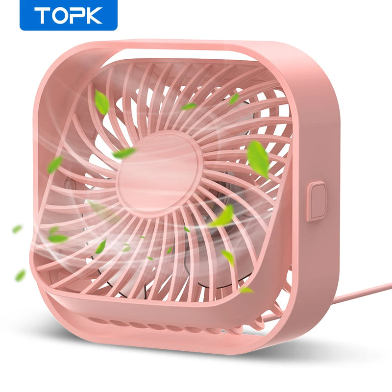 Topk-Mini ventilador de mesa USB portátil, ventilador de mesa, fluxo de ar fort