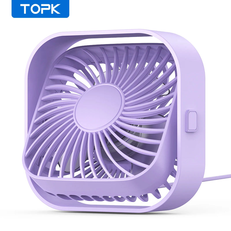 Topk-Mini ventilador de mesa USB portátil, ventilador de mesa, fluxo de ar fort